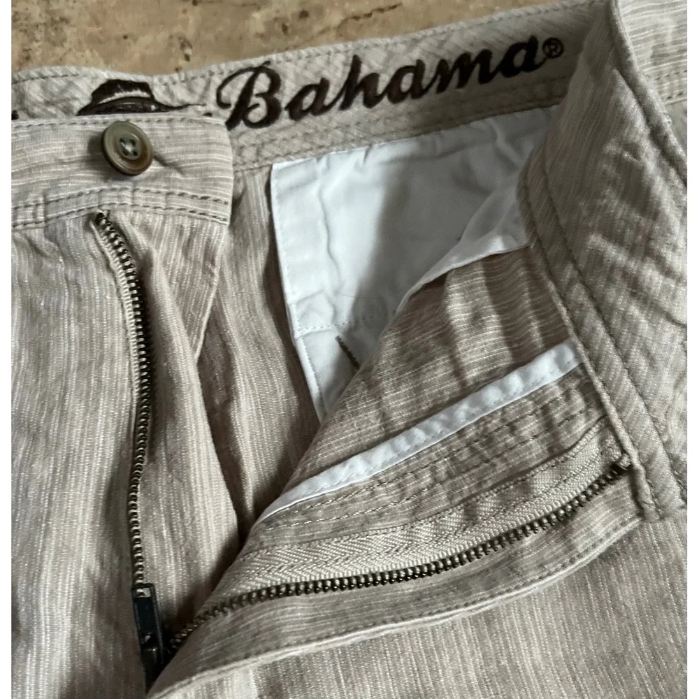 Tommy Bahama Mens 100%‎ Linen Shorts Tan White Striped Flat Front Size 36